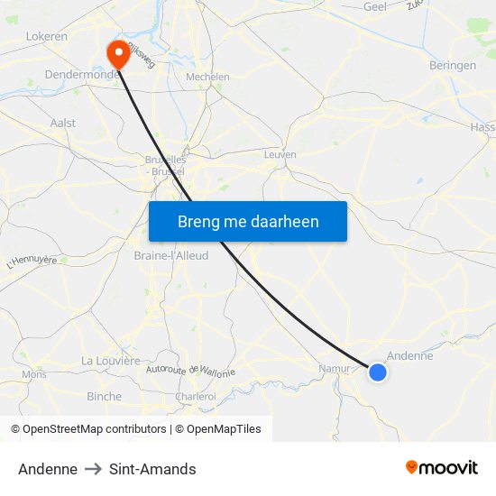 Andenne to Sint-Amands map