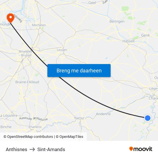 Anthisnes to Sint-Amands map