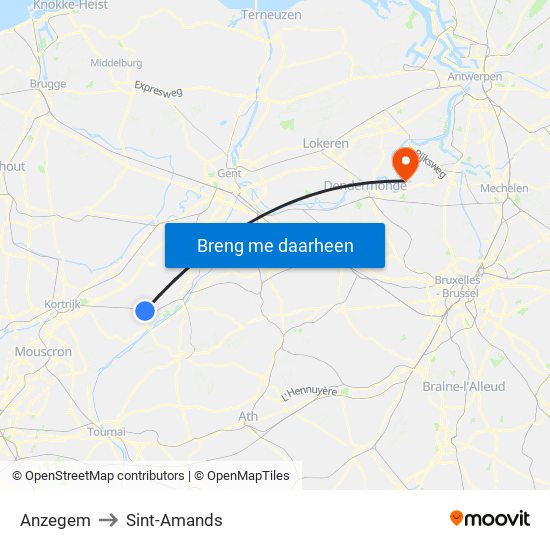 Anzegem to Sint-Amands map