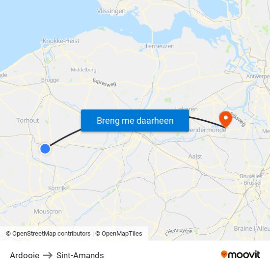 Ardooie to Sint-Amands map
