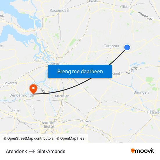 Arendonk to Sint-Amands map