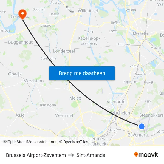 Brussels Airport-Zaventem to Sint-Amands map