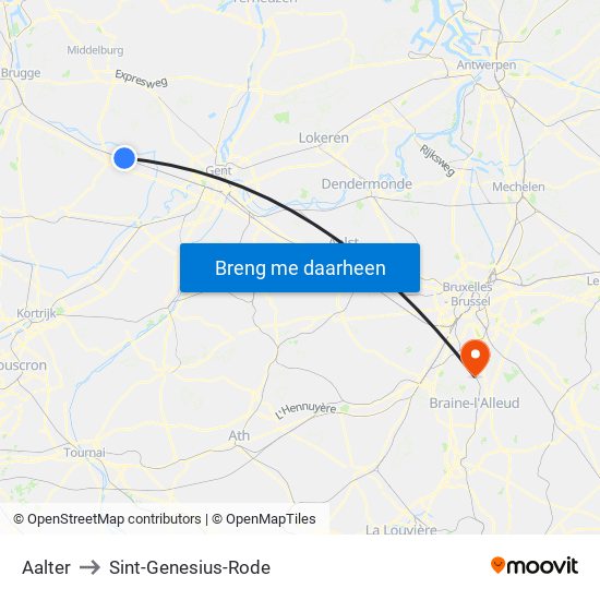 Aalter to Sint-Genesius-Rode map