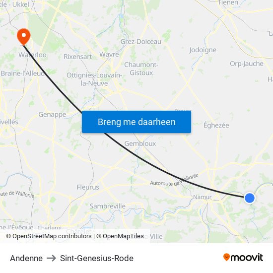 Andenne to Sint-Genesius-Rode map