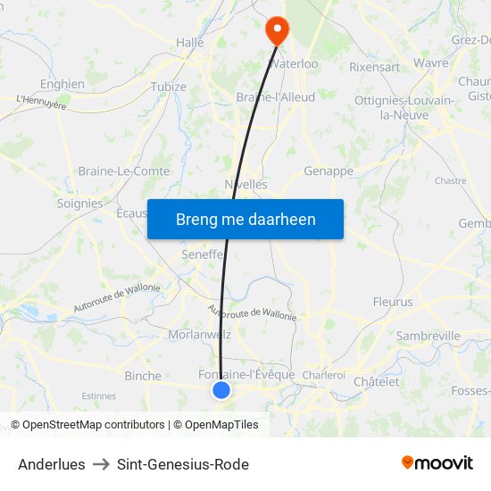 Anderlues to Sint-Genesius-Rode map