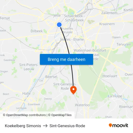 Koekelberg Simonis to Sint-Genesius-Rode map