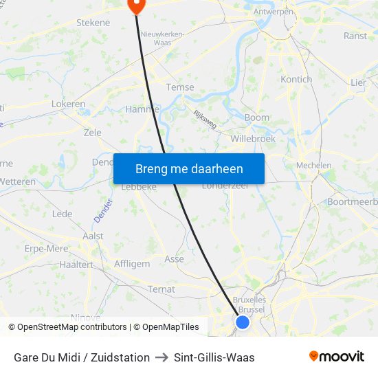 Gare Du Midi / Zuidstation to Sint-Gillis-Waas map