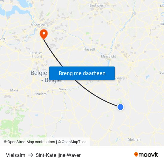 Vielsalm to Sint-Katelijne-Waver map