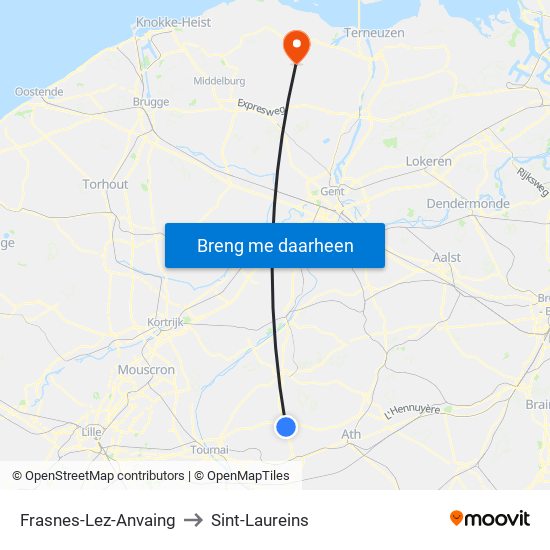 Frasnes-Lez-Anvaing to Sint-Laureins map