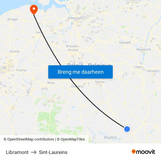 Libramont to Sint-Laureins map