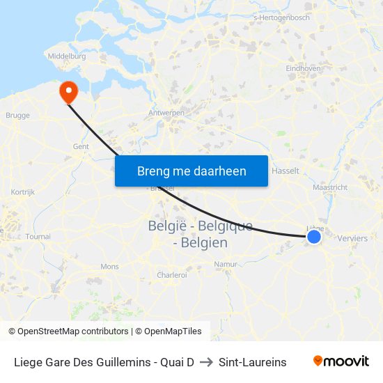 Liege Gare Des Guillemins - Quai D to Sint-Laureins map