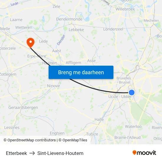 Etterbeek to Sint-Lievens-Houtem map