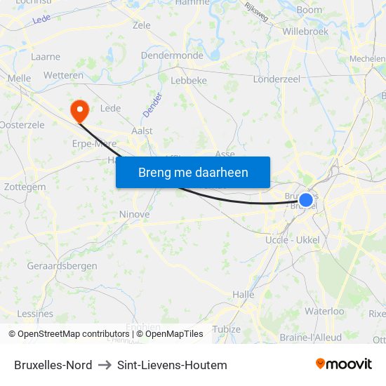 Bruxelles-Nord to Sint-Lievens-Houtem map
