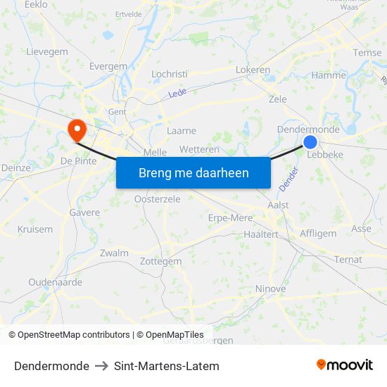 Dendermonde to Sint-Martens-Latem map
