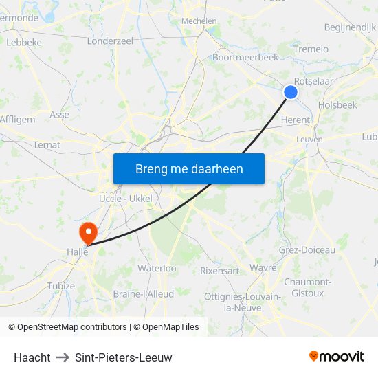 Haacht to Sint-Pieters-Leeuw map