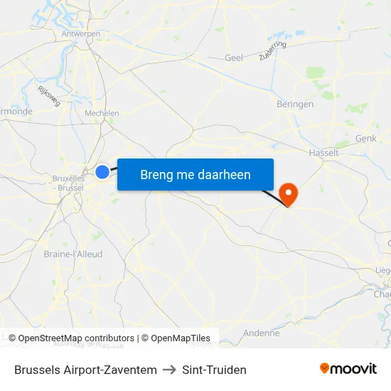Brussels Airport-Zaventem to Sint-Truiden map