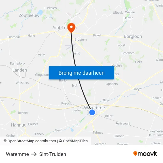 Waremme to Sint-Truiden map