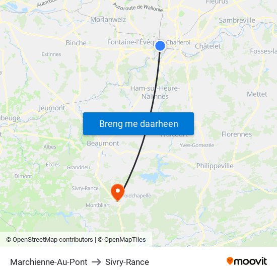 Marchienne-Au-Pont to Sivry-Rance map