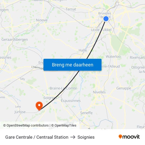 Gare Centrale / Centraal Station to Soignies map