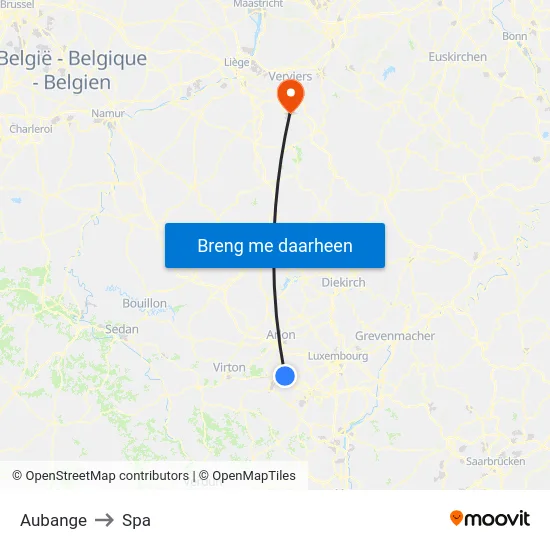 Aubange to Spa map