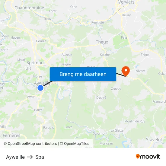 Aywaille to Spa map