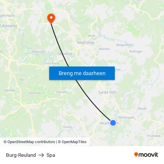 Burg-Reuland to Spa map