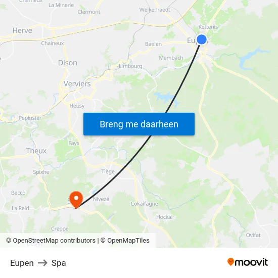 Eupen to Spa map