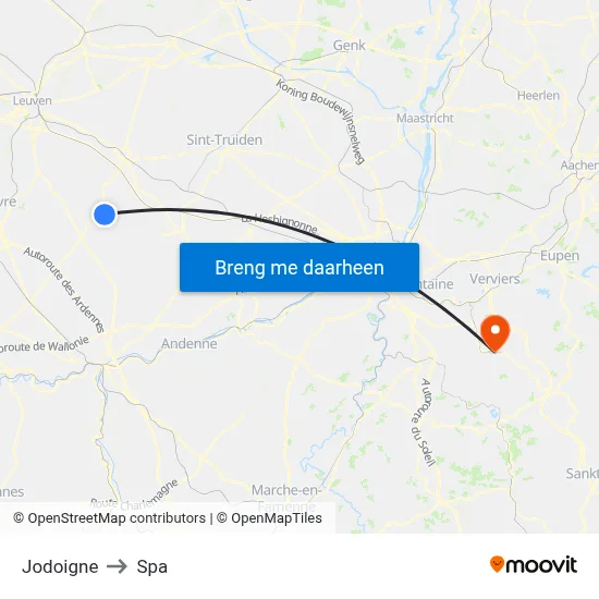Jodoigne to Spa map