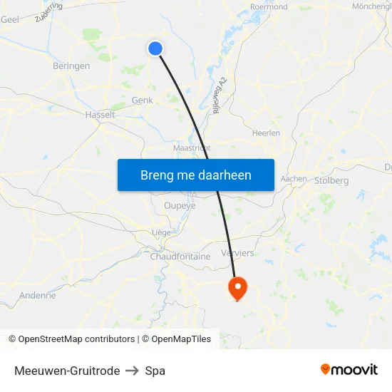 Meeuwen-Gruitrode to Spa map