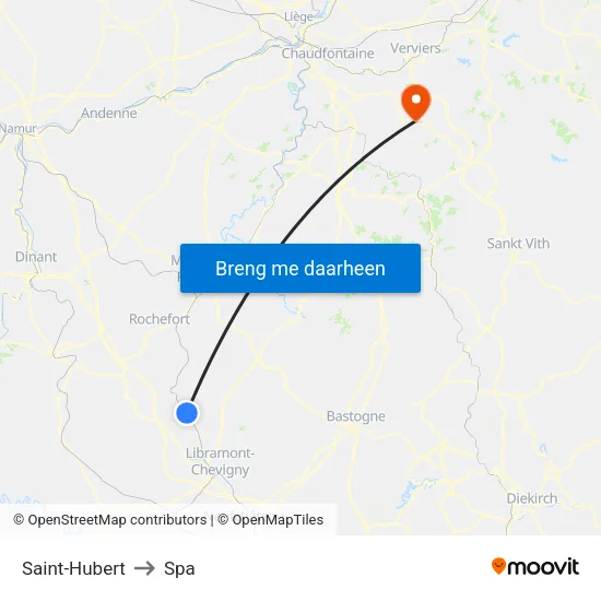 Saint-Hubert to Spa map