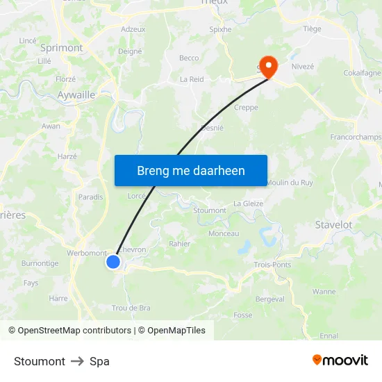 Stoumont to Spa map
