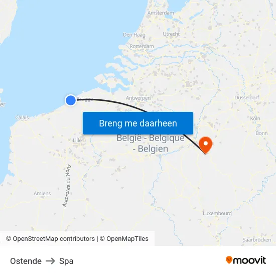 Ostende to Spa map