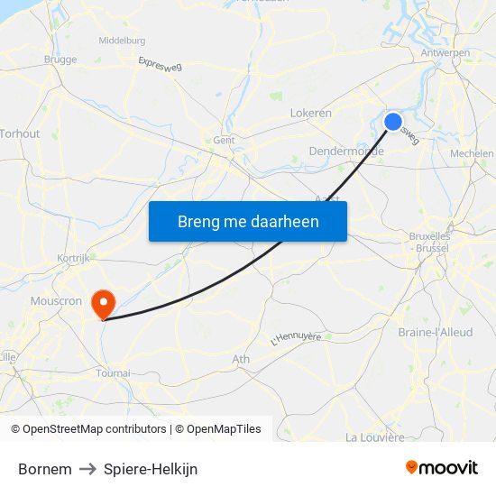 Bornem to Spiere-Helkijn map