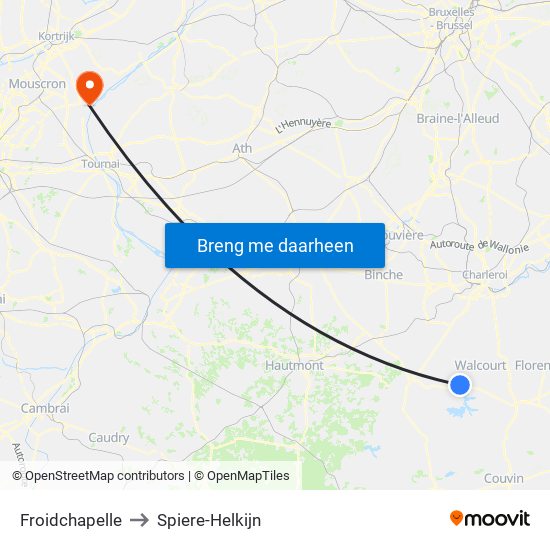 Froidchapelle to Spiere-Helkijn map