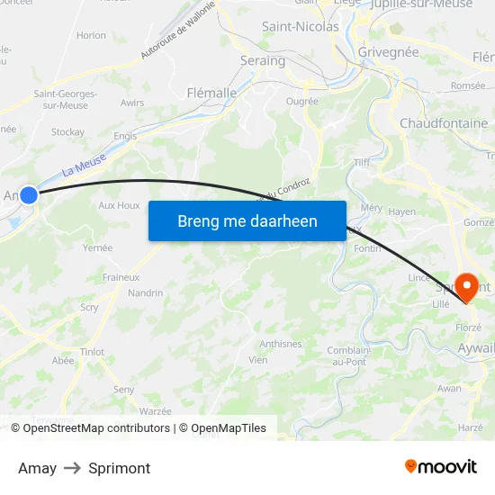 Amay to Sprimont map