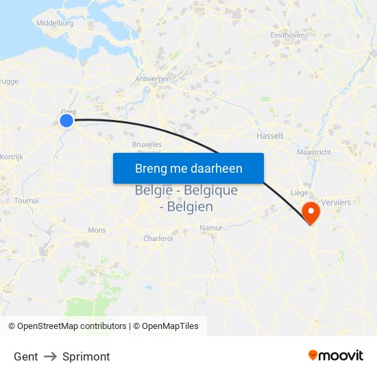 Gent to Sprimont map