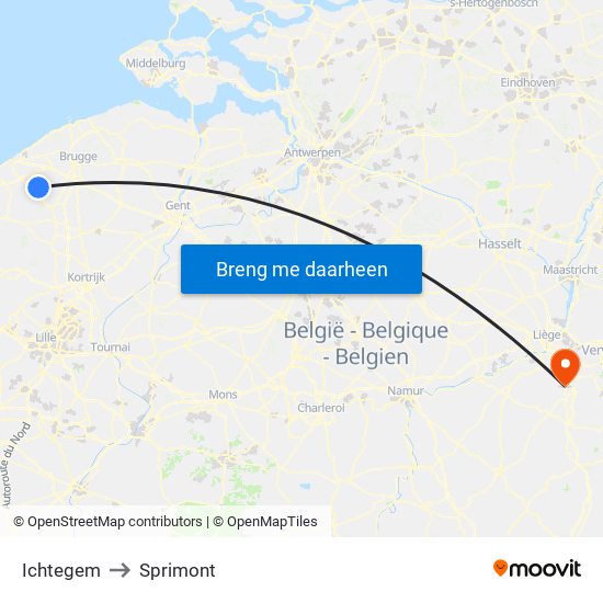 Ichtegem to Sprimont map