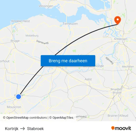 Kortrijk to Stabroek map