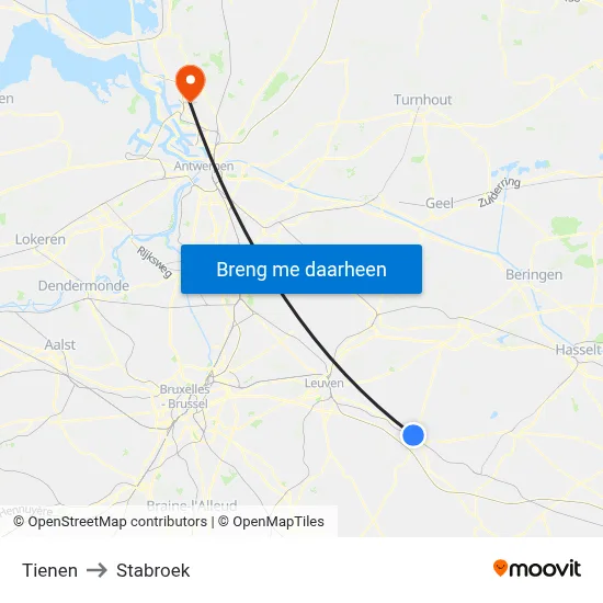 Tienen to Stabroek map