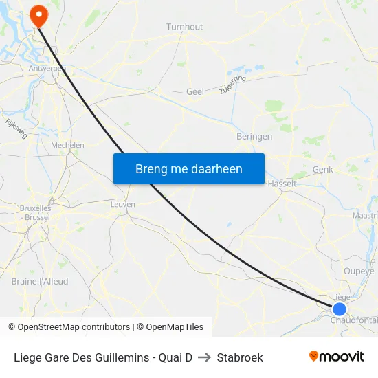 Liege Gare Des Guillemins - Quai D to Stabroek map