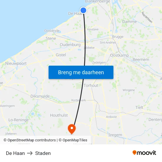 De Haan to Staden map