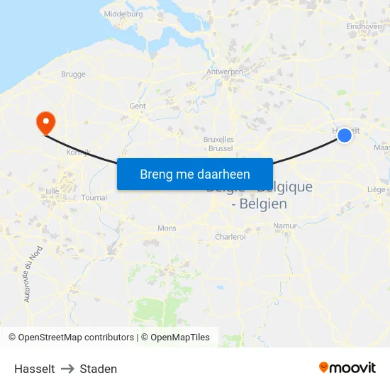 Hasselt to Staden map