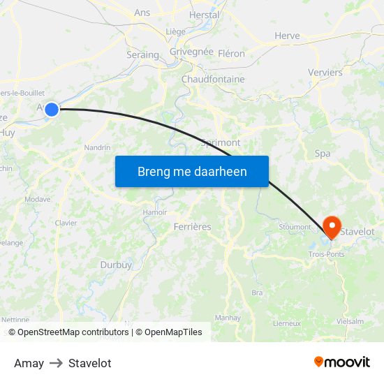 Amay to Stavelot map