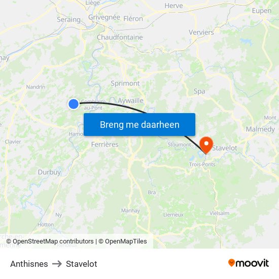 Anthisnes to Stavelot map