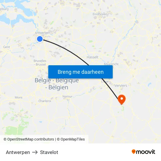 Antwerpen to Stavelot map