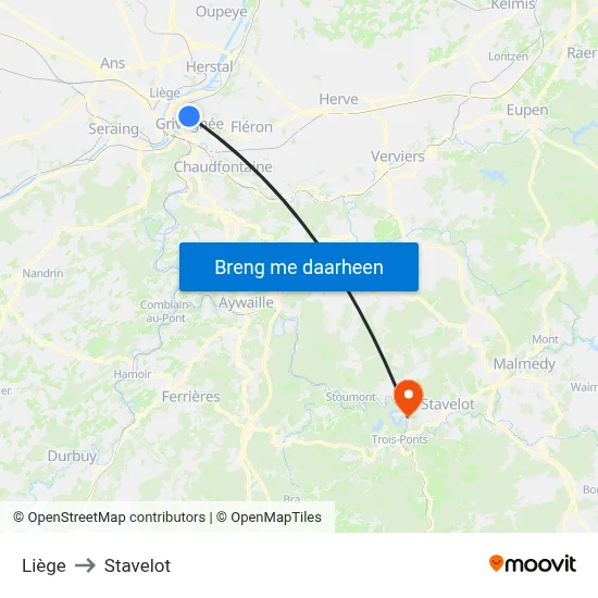 Liège to Stavelot map