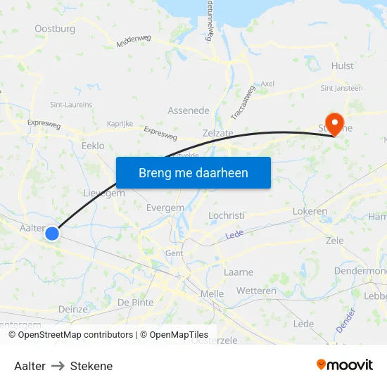 Aalter to Stekene map