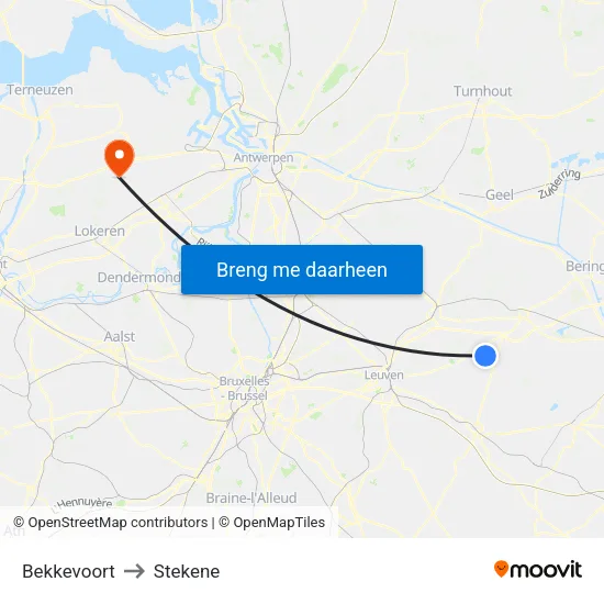 Bekkevoort to Stekene map