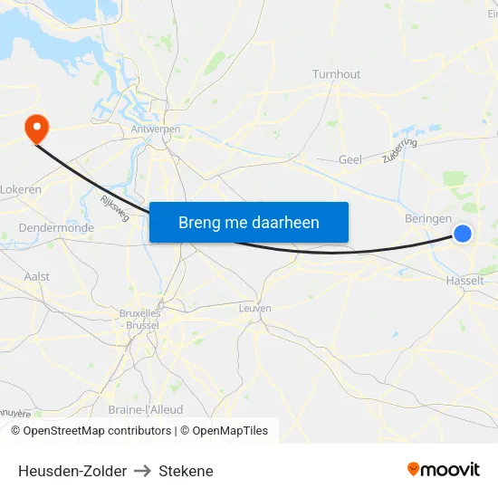 Heusden-Zolder to Stekene map
