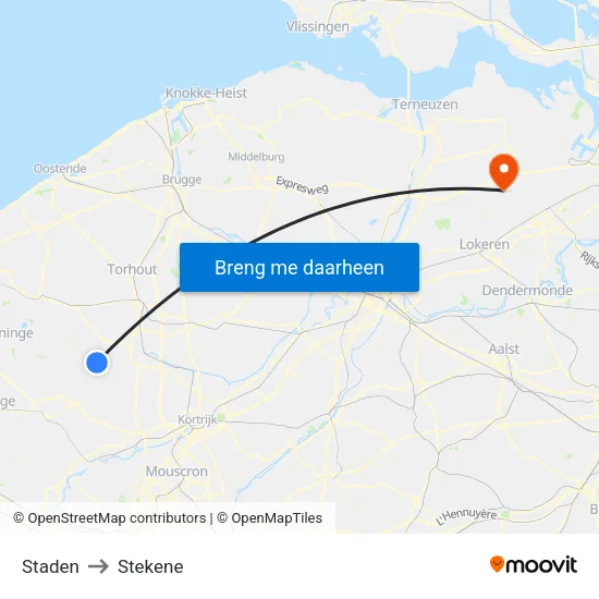 Staden to Stekene map